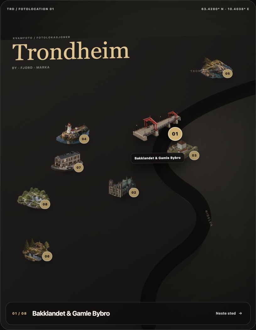 Forhåndsvisning av Kvamfotos interaktive lokasjonskart over Trondheim
